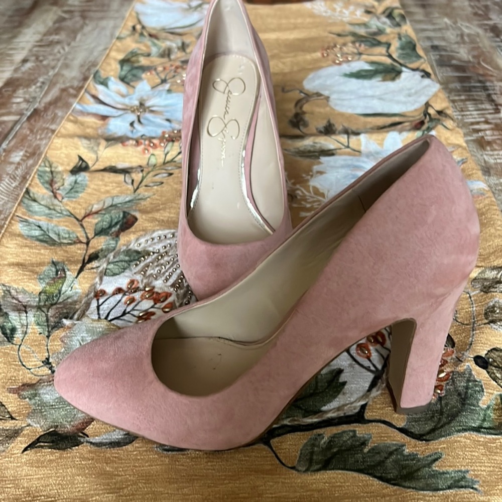 Pink suede heels